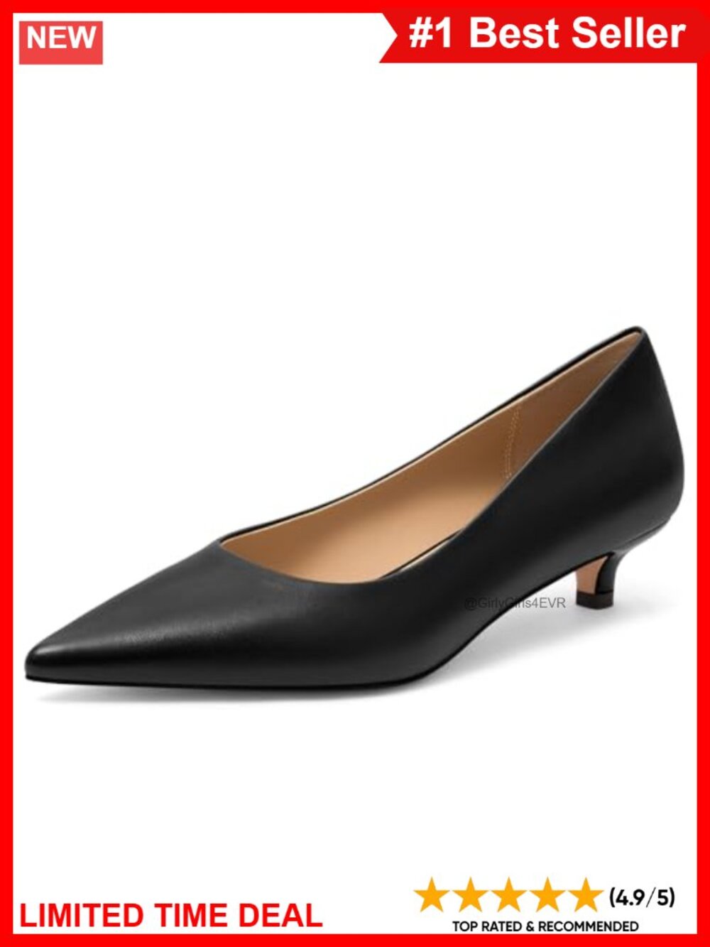 Kitten Heel Pointed Toe Pumps 1.5 Inch Faux Leather Comfortable Dress Shoes